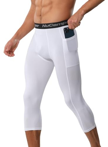 NuCamper 3/4 Leggings da Uomo, Pantaloni Sportivi a Compressione 3/4 Running Pantaloni Tights Baselayer Asciugatura Rapida per Basket Palestra Allenamento Atletico Calcio