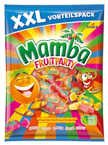 Mamba Fruitparty XXL, Kaubonbons mit Fruchtgeschmack - 1 x 500 g | Leckerer Süßigkeiten Mix, softe Bonbons in 5 Sorten Erdbeere, Zitrone, Himbeere, Kirsche & Orange, einzeln verpackt