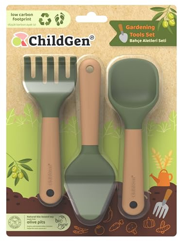 ChildGen Gardening Tools Set, Mini Tools for Shaping Play Sand & Sensory Play, Creative Outdoor & Indoor Fun for Kids, Bioplastic Toy from Olive Pits