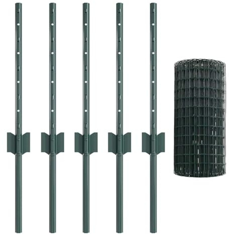 vidaXL Stängsel med stolpe Grön 0,4 x 10 m Stål och PVC, Justerbar utomhusavskiljare, modern trädgårdsgrind, hållbar avdelare, mångsidig privacypartition för bakgårdar