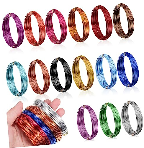 HOODANCOS 15rollos Alambre De Aluminio Trenzado De Color Flexible Para Joyería y Manualidades Para Bricolaje y Creaciones De Bisutería