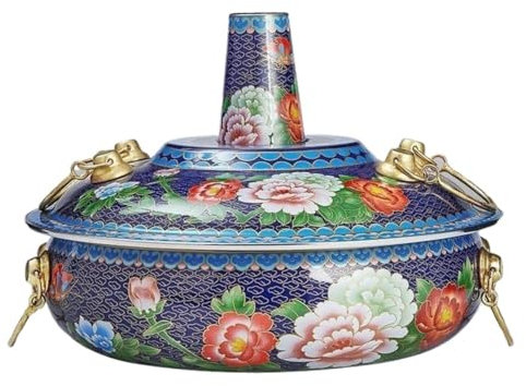 OWOHYG Marmite à Charbon de Bois pour la Cuisson de Plats à réchaud, marmite en cuivre de l'ancien Pékin, cuisinière à Induction, marmite Plate pour la Maison, ustensiles de Cuisine (Bleu 30 cm)