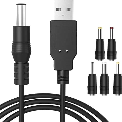 USB to DC Power Cable, 1m DC 5V Charger, Male to DC 5.5 x 2.1mm Adapter, 2.0 A Universal USB Power Cable with 5.5x2.5mm,4.0x1.7mm, 3.5x1.35mm, 3.0x1.0mm,2.5x0.7mm for Router, Bluetooth Speakers
