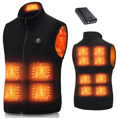 Chaleco Calefactable con Bateria 27000mAh 7.4V,Eléctrico Chaleco con Calefacción Térmico 3 Niveles Temperaturas,Vellón Chaqueta Hombre Mujer (FR/ES, Letras, L, Regular, Regular, Negro intenso)