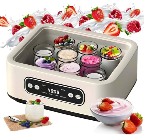 Macchina per yogurt probiotico con timer 36 ore e controllo della temperatura, pentola interna in acciaio inox e barattoli di vetro per yogurt e formaggio biologici fatti in casa
