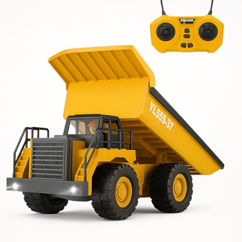Waka Tienda Camion-Benne Télécommande, Jouet Tracteur RC 2,4 GHz avec lumière et Son, Voiture Jouet 9 Canaux pour Véhicules de Construction de +6 Ans garçons, Cadeau de Noël et d'anniversaire