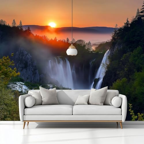Papel Pintado Tejido No Tejido 400 x 280 cm (An x Al), Verde Fotomurales - Naturaleza Cálido Cascada Decoración de Pared con Murales Decorativos