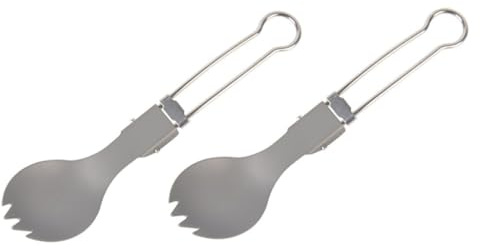 BESPORTBLE 2Pcs Titanium Folding Sporks Portable Camping Utensils Lightweight Kitchen Tools for Hiking Picnic Travel Outdoor Meals