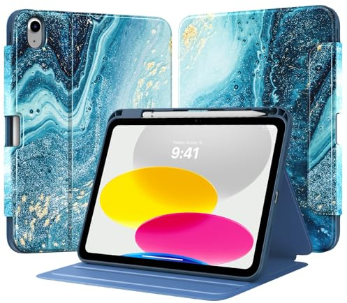 TiMOVO Coque pour iPad A16 11 Pouces/10ème Gén 10,9“, Dorure | Porte-Crayon, Housse de Protection, Support Intégré, Visionnage Multi-Angles