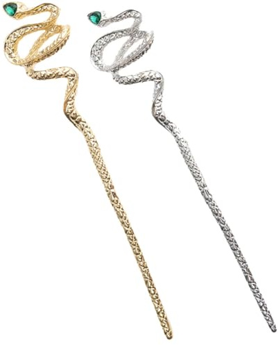 ARTSEWPLY 2pcs Snake Hair Stick Hairpins in Golden and Silver Zinc Alloy with Rhinestone Decoration, Easily Slide into Bun and Add Glamour to Hairstyle, for Anniversaries and Party