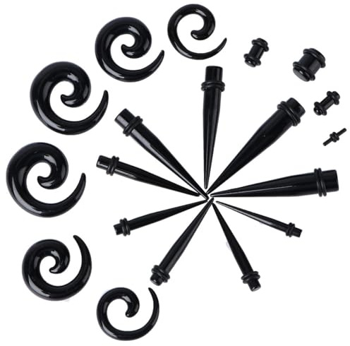 VILLCASE Set 54 Pezzi Dilatatori Orecchio in Acrilico Nero Punta a Cono per Espansione Auricolare Femminile, Accessori alla Moda per Feste e Ricevimenti