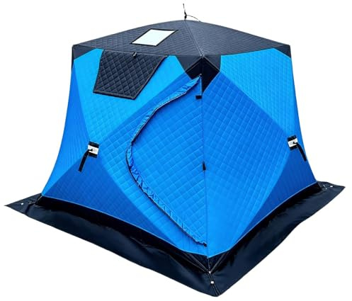 Professionella Isfisketält, Bärbart Vinterskydd, Dubbla Varmluftsventiler, Dubbeldörr, 60 Sekunders Snabb Installation, Genomskinliga Fönster, Vindlinor, Isnaglar, Camping(Ocean Blue,200*200*180CM)