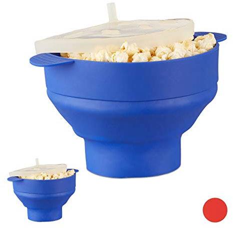 Relaxdays 10 x Popcorn Maker Silikon für Mikrowelle, zusammenfaltbarer Popcorn Popper, Zubereitung ohne Öl, BPA-frei, blau