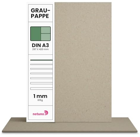 Netuno 100 feuilles de carton gris A3 297 x 420 mm carton de reliure 1,0 mm papier cartonné gris 615g idéal pour bricolage reliure de livres création de calendriers DIY loisirs creatifs modélisme