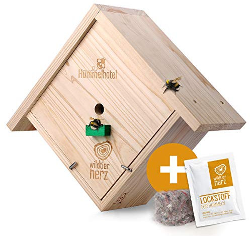 wildtier herz I Hotel zum Aufhängen - inkl. Lockstoff + Nistmaterial, Nisthilfe für aus wetterfestem Massiv-Holz, Haus, Insektenhotel für den Garten