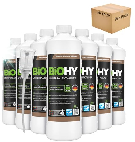 BiOHY Descalcificador universal (9 botellas de 1 litro) + Dosificador | Universeel concentraat voor alle huishoudelijke apparaten | Compatibel met alle koffiemachines en espressomachines (Entkalker)