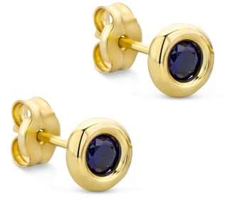 OROVI Ohrringe Gold - 9 Karat (375) Weißgold/Gelbgold – Ohrstecker Gold mit Edelstein Saphir/Zirkonia/Smaragd/Rubin in Zargenfassung, Hypoallergene Ohrringe Damen, Schmuck Damen, Gold Schmuck