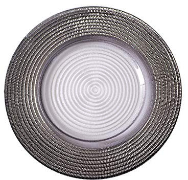 3PC Glass Rim Charger Plates, Plate for Dinner, Salad, Dessert – Elegant Design for Wedding, Birthday, Party (8.3inch,10.6inch,12.6inch),Silver