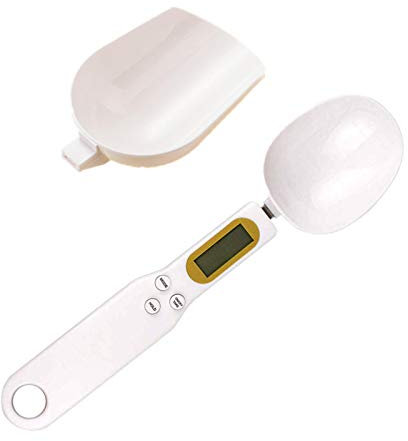 Double-Head Digital Measuring Spoon, Removable and Washable Kitchen Electronic Weighing Spoon,Portable LCD Precision Measuring Cups, Kitchen Gadgets for Baking and Cooking 500g/0.1g - White