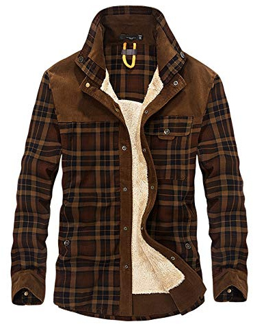 YOUCAI Uomo Camicie Casual Flanella Manica Lunga Bottone Giù Camicie A Quadri Morbida Camicia da Lavoro Imbottita Boscaiolo Trapuntato Giacca Camicia Calda,Caffè,L