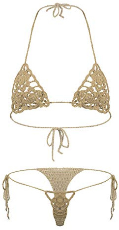 YOOJIA Sexiga badkläder för kvinnor, 2 delar, mikro bikini, transparent, slingskott, G-stringtrosa, minibikini, strand, pool, simning, Beige B, M