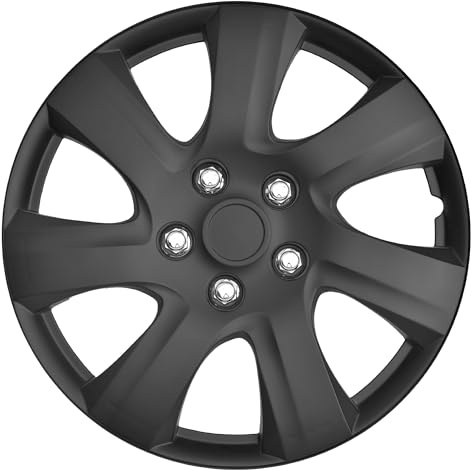BDK (Set of 4) Matte Black 16 Inch Rims Hubcaps Car Wheel Hub Caps Wheel Covers, Snap-On Direct OEM Replacement Toyota, Honda, Nissan, Ford, Mazda, Chevrolet, Kia, Hyundai, Volvo, BMW - 7 Spokes