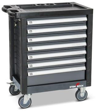 Steinbock Werkzeugwagen mit 7 Schubladen | 200 kg Tragkraft | abschließbar | verfahrbar | leer | mit Schubladenarretierung | kugelgelagerte Teleskopauszüge | Rollwagen aus Stahlblech | Werkstattwagen