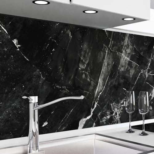 danario Crédence Adhésive pour Cuisine I Panneau mural décoratif autocollant | Protège mur cuisine | Décoration aspect mat | 0,40 mm | Noir marbré – 60 cm x 220 cm