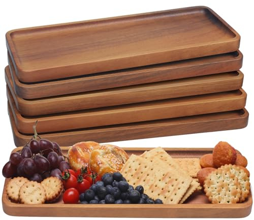 HOMKULA Acacia Wood Serving Platters and Trays - 14 x 5.5 Wooden Mini Charcuterie Boards, Small Cheese Board, Rectangle Wooden Tray for Kitchen Counter, Bathroom, Home Decor, Party (6, 14X5.5)