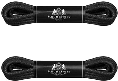 Mount Swiss lacci scarpe rotondi cerati in cotone – 2 paia – lacci eleganti per scarpe in pelle, stringate e abito – resistenti, nodo saldo, lacci uomo donna –Nero, 60 cm