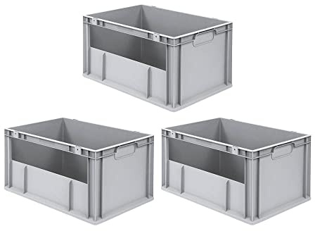SuperSparSet 3x Eurobox NextGen Insight | HxBxT 32x40x60cm | 65 Liter | Seite offen | Eurobehälter, Transportbox, Transportbehälter, Stapelbehälter