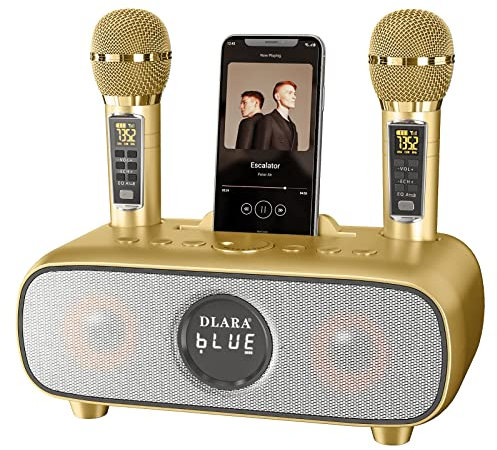 Upgrade Karaoke Machine for Adults and Kids,Portable Bluetooth 2 UHF Wireless Karaoke Microphone with Holder/USB/TF Card/AUX-in, PA Speaker System for Home Party, Picnic,Car,Outdoor/IndoorKaraoke-Gold