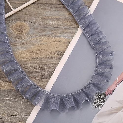 Wambere 5 Yards 2.5 cm Spitzenband Gerafftes Rüschen Spitzenborte Elastisches Stoff Spitzenbesatz,Vintage Spitze-Borten Deko,für DIY Nähen Handwerk Hochzeit Deko Scrapbooking Geschenkverpackung,Grau