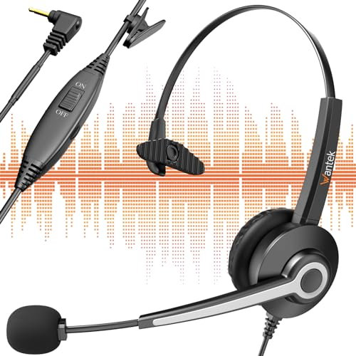 Wantek Casque téléphonique avec Prise Jack 2,5 mm avec Microphone antibruit et contrôle du Volume, Casque téléphonique Fixe sans Fil pour téléphones Gigaset Cisco Polycom DECT
