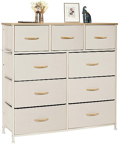 LYNCOHOME Comò, Cassettiera con 9 cassetti in tessuto, Cassettiera camera da letto, mobile contenitore, mobili per camera da letto, cassettiera per cucina, ufficio, corridoio