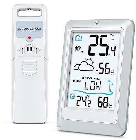 Ankilo Wetterstation Funk mit Außensensor,Luftfeuchtigkeit Monitor Wireless mit Wettervorhersage,Außen Innen Thermometer Hygrometer Raumthermometer Funk,Digital Thermometer mit Hintergrundbeleuchtung