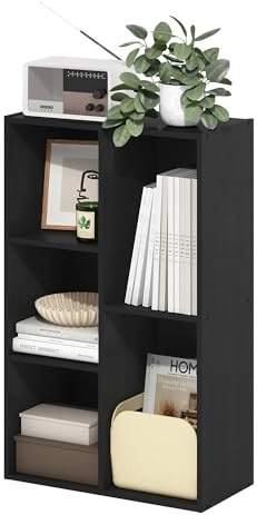 Furinno LUDER Book Shelf, 5-Cube Bookshelf, Reversible Bookcase, 9.4 x 19.5 x 31.5, for Living Room, Bedroom, Home Office, Blackwood