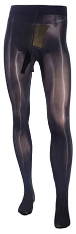 Freebily Herren Strumpfhose Transparent Leggings mit/Ohne Penishülle Lange Unterhose mit Bugle Pouch Männer Sport Fitness Unterwäsche Pantyhose Schwarz L XL