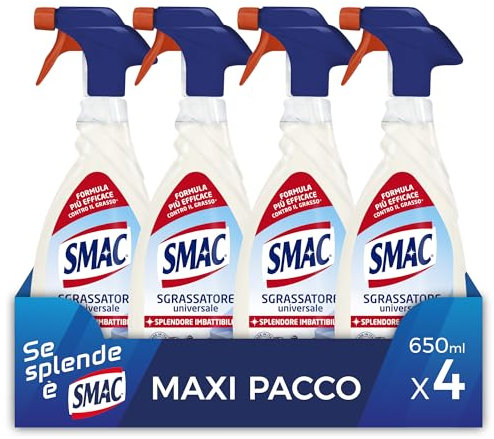 Smac - Sgrassatore Universale, Detergente Spray Multisuperficie con Azione Sgrassante, Splendore Imbattibile, 650 ml x 4 Pezzi