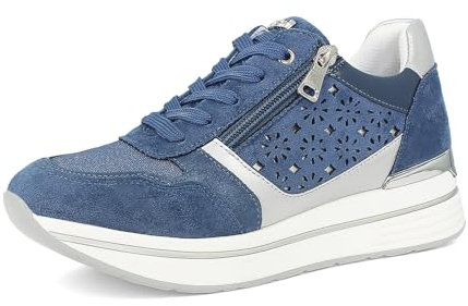 inblu Sneakers Donna Monocolore in Ecopelle con Traforo a Fiori, Scarpe da Ginnastica con Lacci e Cerniera, dal 35 al 41, Blu, 37 EU