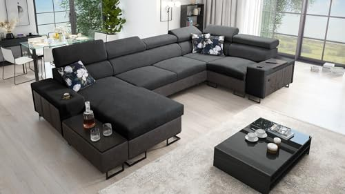 All4All Ecksofa Melani IV Mini 335x205x170cm- Schlaffunktion - Bettkasten - U-Form - Couch - Eckcouch - Schlafsofa - Wohnlandschaft - Sofa - Polstersofa - Freya 210.24+Tauro8207 - Seite Links - 26