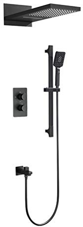 ASerZenith Duschsystem, thermostatisches Wasserfall-Regenduschset aus schwarzem Messing, Badezimmer mit Hochdruck-Wasserfall-Regendusche und Handbrause, Luxus-Duschset,B (C)