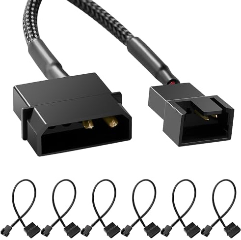 KUOQIY 6 Stücke Molex auf Lüfter Adapter Kabel, 4 Pin Molex auf 3 Pin / 4 Pin PMW 12V PC-Gehäuselüfter Stromadapterkabel, Molex auf Lüfter Konverter
