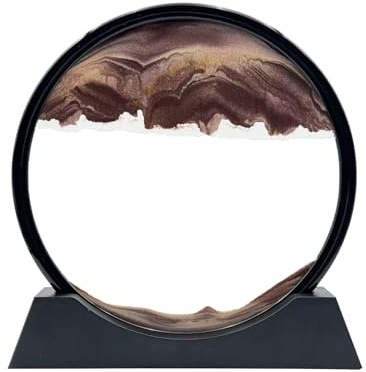 AzureLeap Peinture de Sable Mobile Cadre Sablier Art de Sable en Mouvement Sable Dynamique dans un Verre Rond Paysage 3D pour Bureau et Décoration Maison (Café, 12 Pouces)