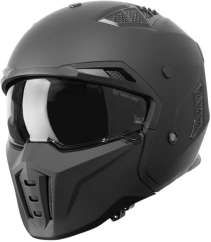 VINZ Shuto Jethelm / Streetfighter Helm | ECE 22.06 zugelassen | Rollerhelm mit Sonnenvisier / Sonnenblende | Jet Helm Mit abnehmbarem Kinnschutz - Matt Schwarz