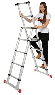 The Workplace Depot Telescopic Folding Step Ladder Aluminium, 150kg Max Load, 2050mm Extended Height, Portable & Compact Design – Perfect for Home, Office & Outdoor Use