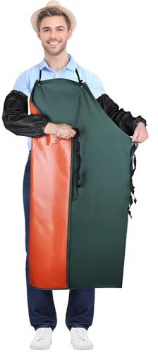 DBREAKS Unisex Schürze Metzgerschürze Arbeitsschürze mit Ärmelschützer, PVC Wasserdicht Schürzen, Gummischürze, Ölresisten Schürze, Latzschürzen Gastronomie, Industrial Apron, Metzgereibedar, Grün