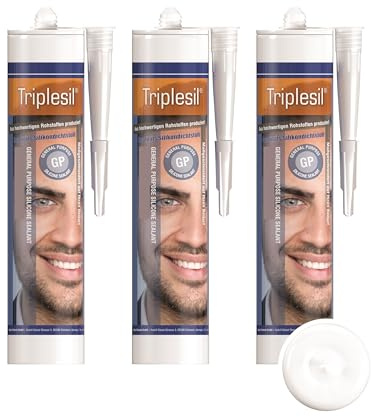 Triplesil Mastic Silicone – Haute Température 3 x 310 ml Cartouche de Silicone Universel pour Salle de Bain-Cuisine & Bricolage-Imperméable & Résistant aux UV – Pour Intérieur & Extérieur(blanc)