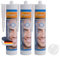 Mastic Silicone- Haute Température 3x310 ml -Étanchéité Sanitaire et Extérieure -Idéal pour Intérieur et Extérieur- joint salle de bain-Sanitary Silicone sealant for indoor &outdoor use,(blanc)