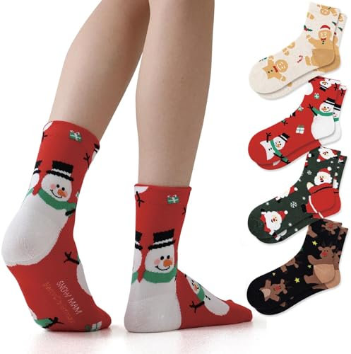 TAXTYHRE Calcetines Navideños, 4 Pares Chrismas Socks, Para Mujer y Hombre, Divertidos, Medias Navideñas Para Niños y Niñas (B)